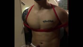Amateur Asian Chinese Japanese Tattooed Muscle Hunk Man Gay BDSM Orgasm Denial Teased Rope Play Cum Control